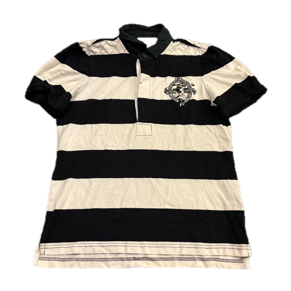 Rugby Ralph Lauren Mens Black White Striped Short Sleeve Rugby Polo Shirt L